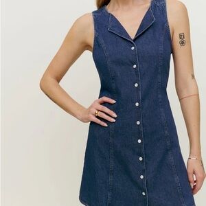 Reformation Denim Mini Dress Jaime Toluca Sleeveless Pearl
